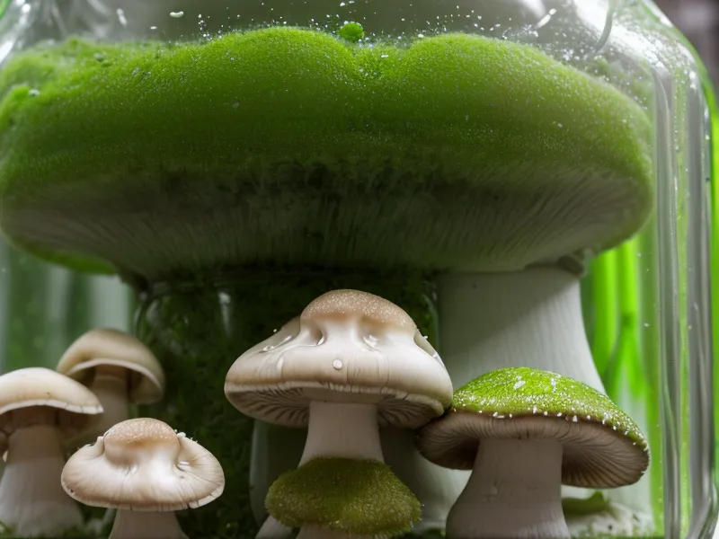 Contaminación por moho verde Trichoderma en un cultivo de hongos gourmet.