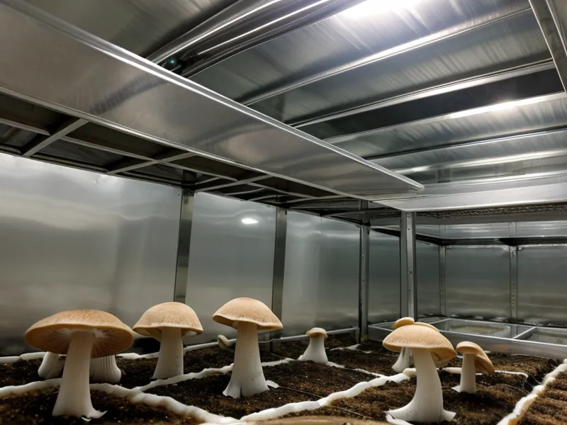 Purificador de aire con filtro HEPA en un cuarto de cultivo de hongos gourmet, parte del equipo de bioseguridad.