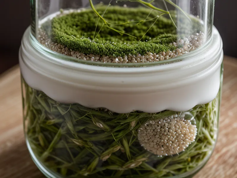 Frasco de cultivo de hongos contaminado con moho verde Trichoderma