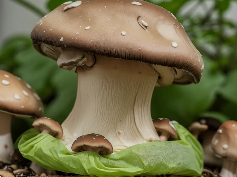 Bolsa de sustrato de hongos contaminada con moho verde Trichoderma