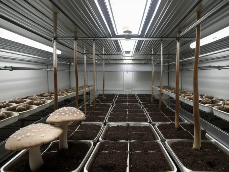 Espacio de laboratorio casero con organizadores de jeringas y viales listos para producción de micelio de setas.
